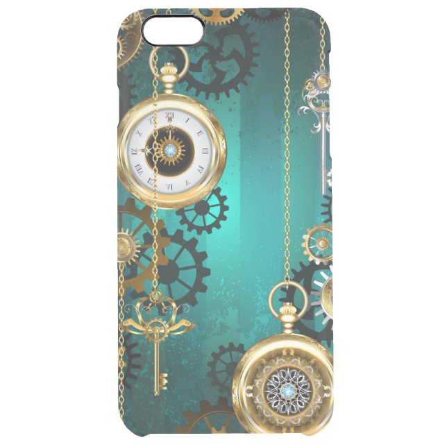 Steampunk Jewelry Watch on a Green Background Uncommon iPhone Case (Back)