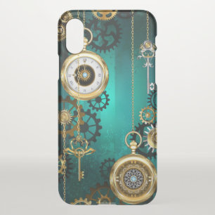 Steampunk Jewelry Watch on a Green Background iPhone X Case