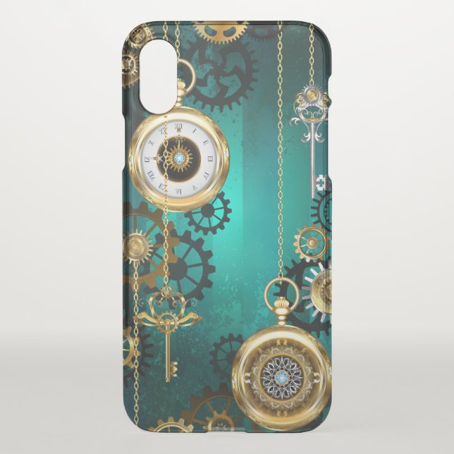 Steampunk Jewelry Watch on a Green Background Uncommon iPhone Case (Back)