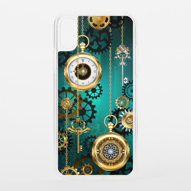 Steampunk Jewelry Watch on a Green Background Uncommon iPhone Case (Back)
