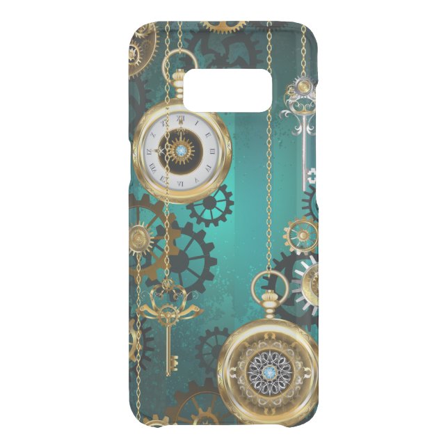 Steampunk Jewelry Watch on a Green Background Uncommon Samsung Galaxy Case (Back)