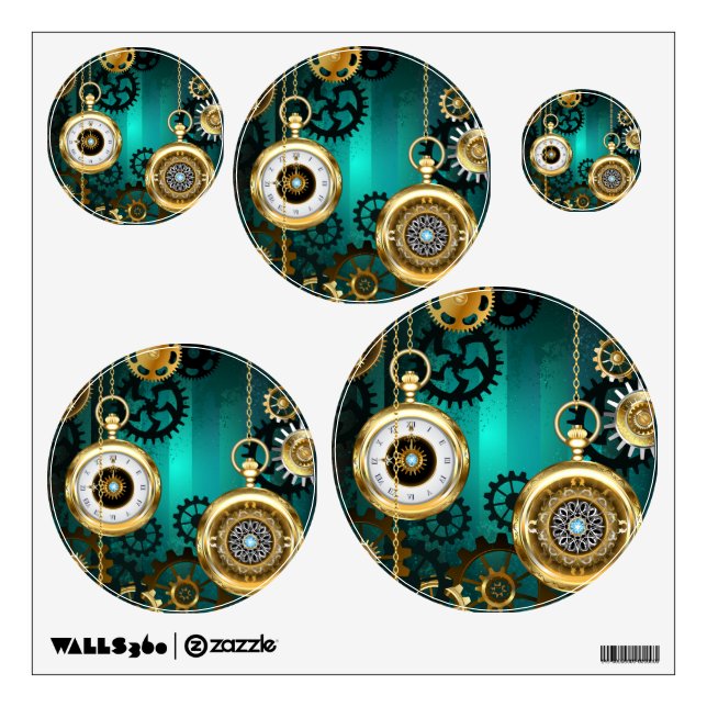 Steampunk Jewelry Watch on a Green Background Wall Decal (Front)
