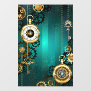 Steampunk Jewelry Watch on a Green Background Window Cling