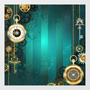 Steampunk Jewelry Watch on a Green Background Window Cling