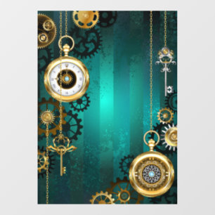 Steampunk Jewelry Watch on a Green Background Window Cling