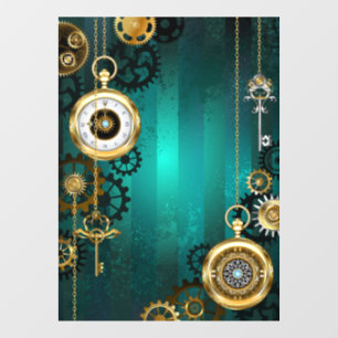 Steampunk Jewelry Watch on a Green Background Window Cling