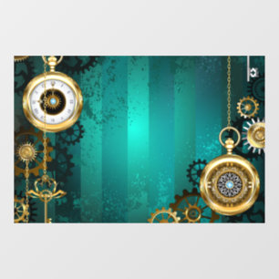 Steampunk Jewelry Watch on a Green Background Window Cling
