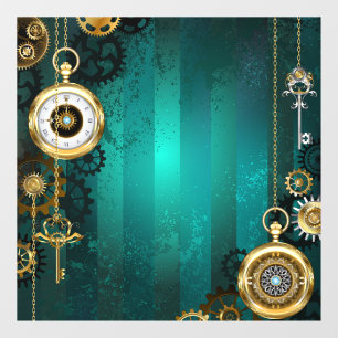 Steampunk Jewelry Watch on a Green Background Window Cling