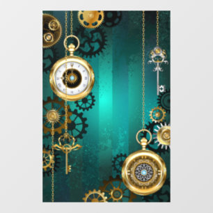 Steampunk Jewelry Watch on a Green Background Window Cling