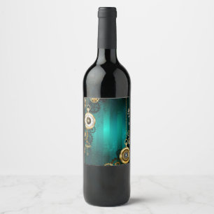Steampunk Jewelry Watch on a Green Background Wine Label