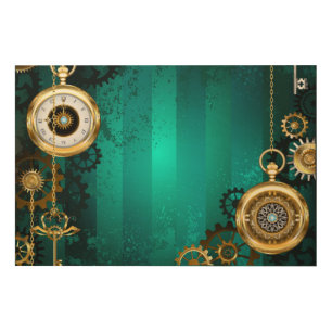 Steampunk Jewelry Watch on a Green Background Wood Wall Art