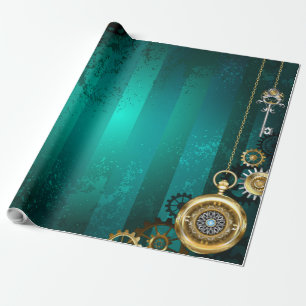 Steampunk Jewelry Watch on a Green Background Wrapping Paper