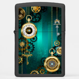 Steampunk Jewelry Watch on a Green Background Zippo Lighter