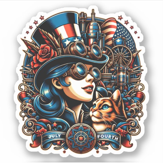 Steampunk July 4th Sticker (Front)
