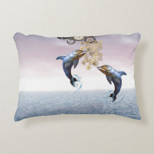 Steampunk jumping dolphins decorative pillow