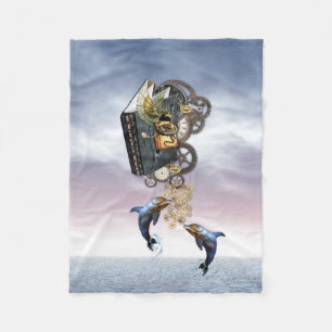 Steampunk jumping dolphins fleece blanket
