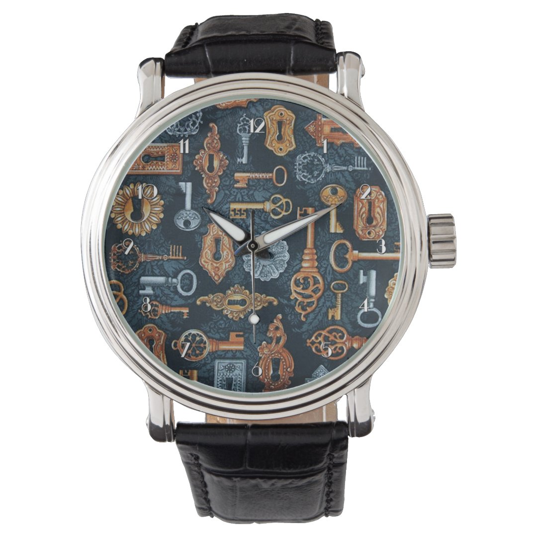 Steampunk Keys and Key Holes Pattern Wrist Watch | Zazzle