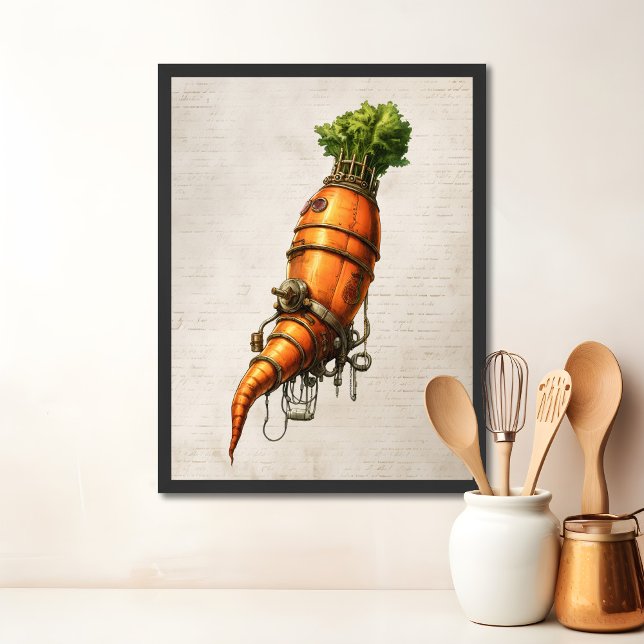 Steampunk kitchen art, Carrot Poster (Steampunk carrot kitchen wall art)