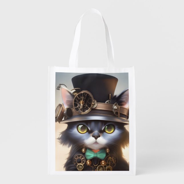 Steampunk Kitten Grocery Bag (Front)