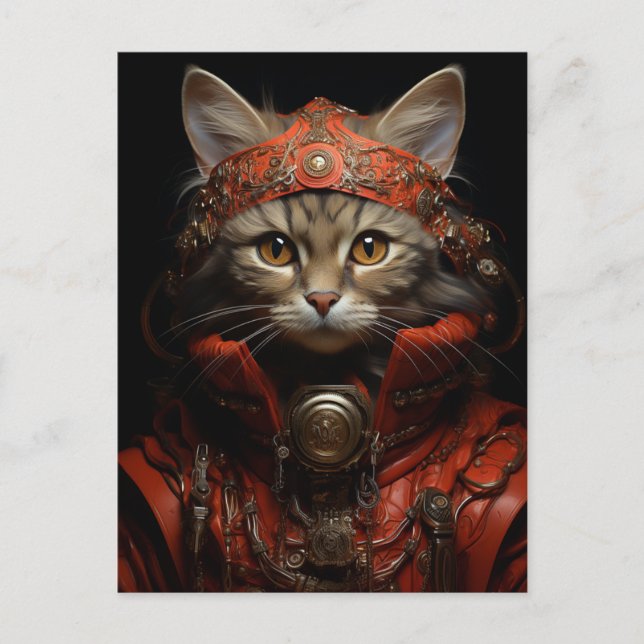 Steampunk Kitten in Red Postcard (Front)