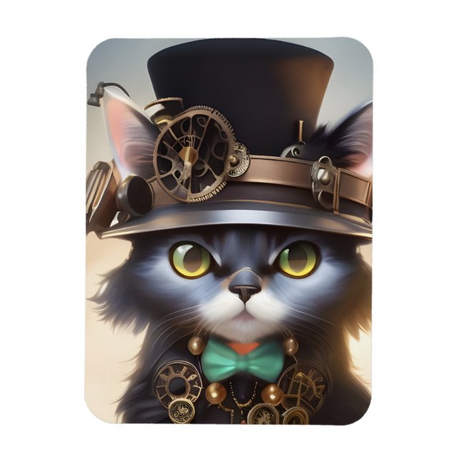 Steampunk Kitten Magnet (Vertical)