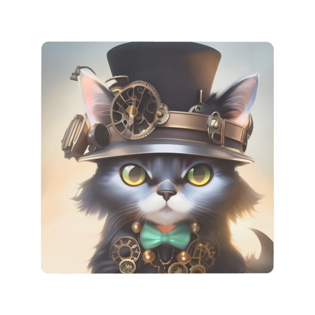 Steampunk Kitten Metal Print (Front)