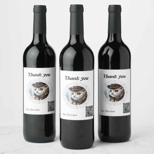 Steampunk kitten wine label (Bottles)