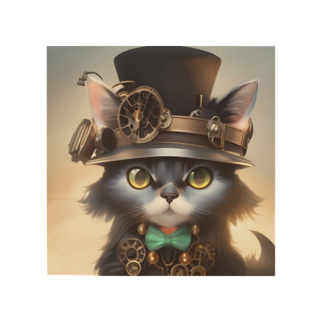 Steampunk Kitten Wood Wall Art (Front)
