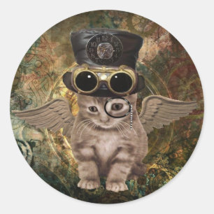 Steampunk Kitty Classic Round Sticker