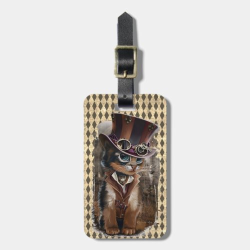 Steampunk Kitty Customizable Luggage Tag