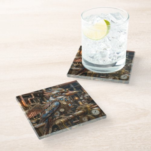 Steampunk Kookaburra Glass Coaster