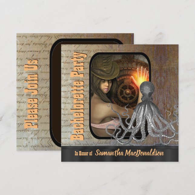 Steampunk kraken bachelorette party invitation (Front/Back)