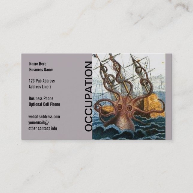 Steampunk Kraken Giant Octopus Nautical Business Card (Front)