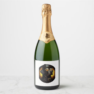 Steampunk Labrador Dog in Cartoon Aviator Style Es Sparkling Wine Label