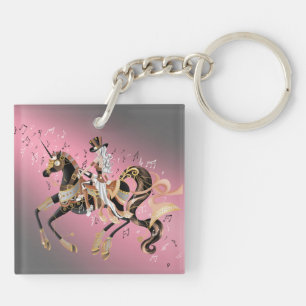 Steampunk Lady and Mechanical Horse Keychain