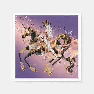 Steampunk Lady and Mechanical Horse Napkins