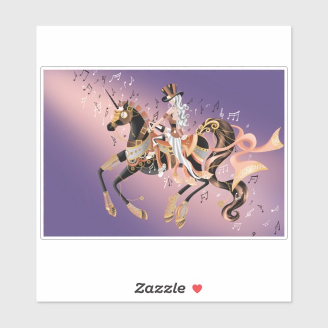 Steampunk Lady and Mechanical Horse  Sticker (Sheet)