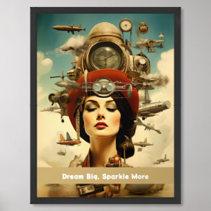 Steampunk Lady Dream Big, Sparkle More Framed Art