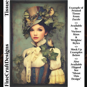 Steampunk Lady In Hat, Ivy & Birds DK3RF Decoupage Tissue Paper
