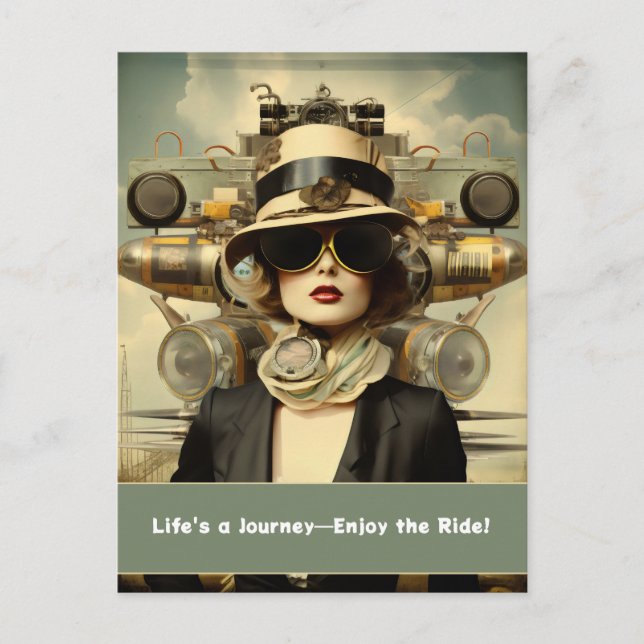 Steampunk Lady Life's a Journey—Enjoy the Ride! Postcard (Front)