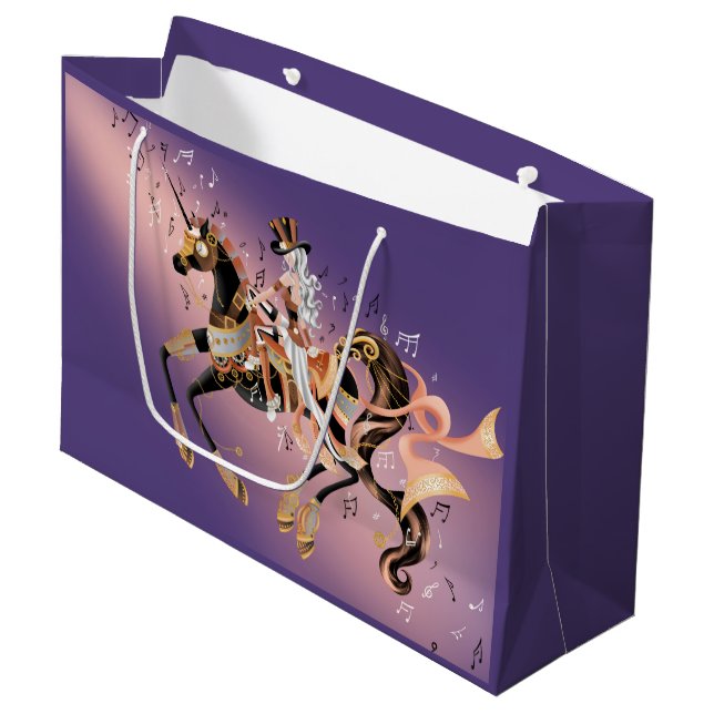 Steampunk Lady on Mechanical Horse  Large Gift Bag (Front Angled)