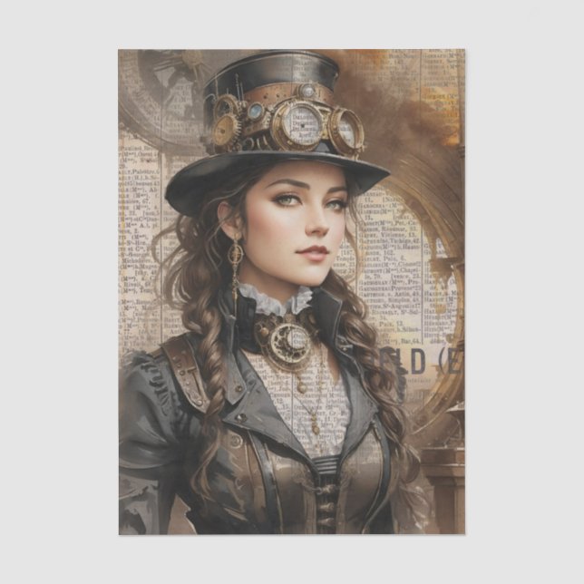 Steampunk Lady, Victorian Woman Ephemera Tissue Paper (Front)