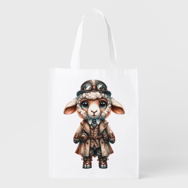 Steampunk Lamb  Grocery Bag (Front)