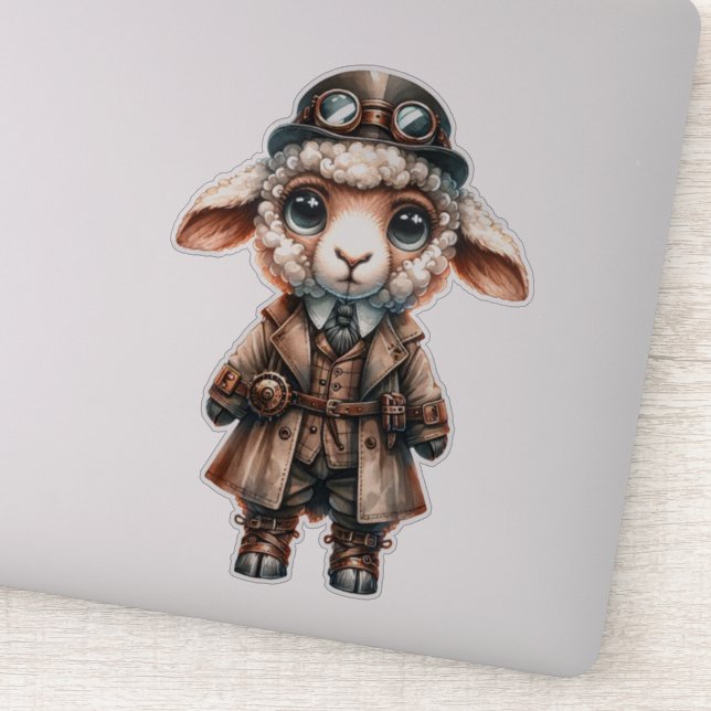 Steampunk Lamb Transparent Sticker (Detail)