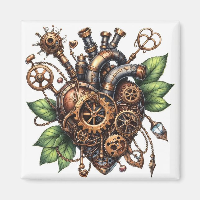 Steampunk Leafy Heart Magnet (Front)