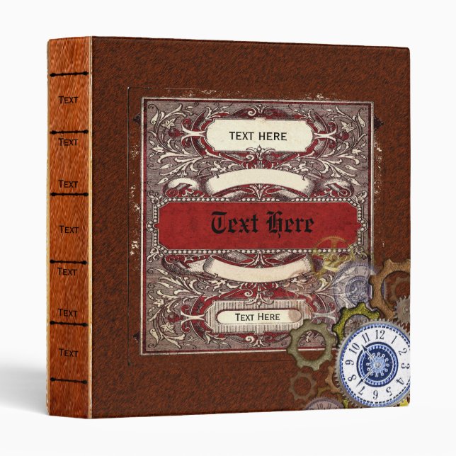 Steampunk Leather 'Look' Old Book Style add text 3 Ring Binder (Front/Spine)