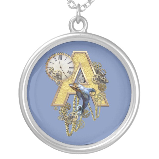 Steampunk letter A Silver Plated Necklace (Front)