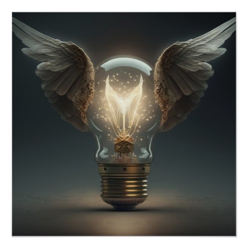 Steampunk Lightbulb with Wings Poster