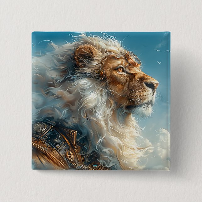 Steampunk Lion Button (Front)