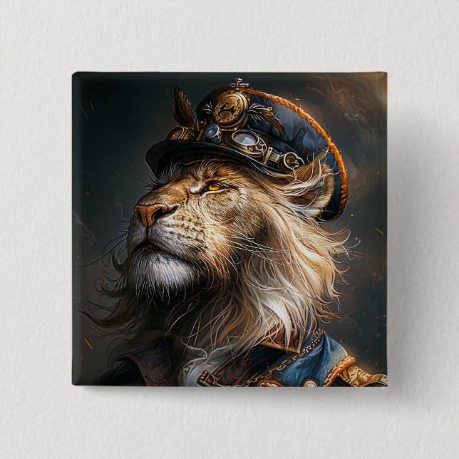 Steampunk Lion Button (Front)